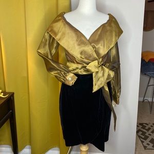 Gold and black velvet short dress